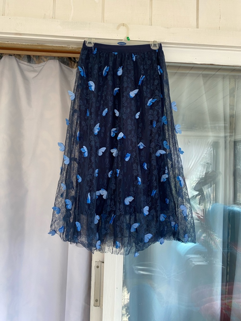 Chicwish Navy Midi Skirt with Blue Petal Details